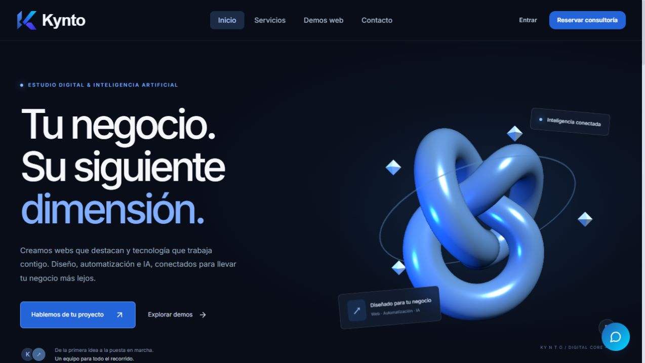 Captura real de Kynto, consultora tecnológica con servicios de diseño web, automatización e IA